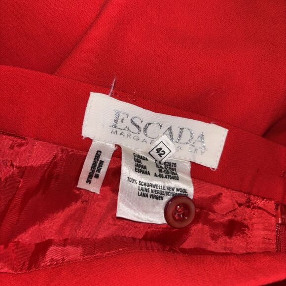 Escada Two Piece Skirt Suit Set Short Sleeve Blazer Women 40 42 M Red Wool Zip - Picture 13 of 16